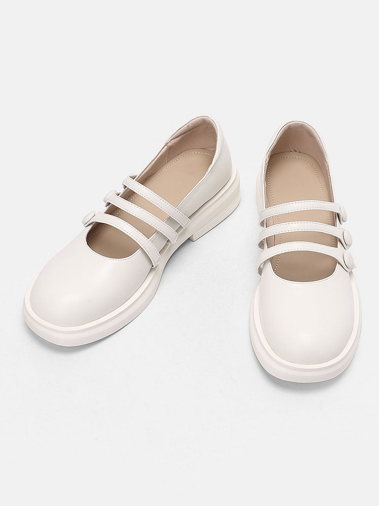 White Chunky Heel Mary Jane Square Toe Leather Vintage Shoes