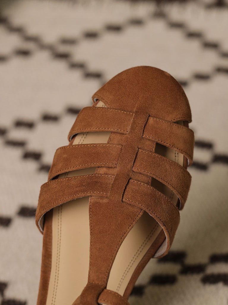 Flats Sandals Piont Toe Hollow Belt Leather Vintage Shoes