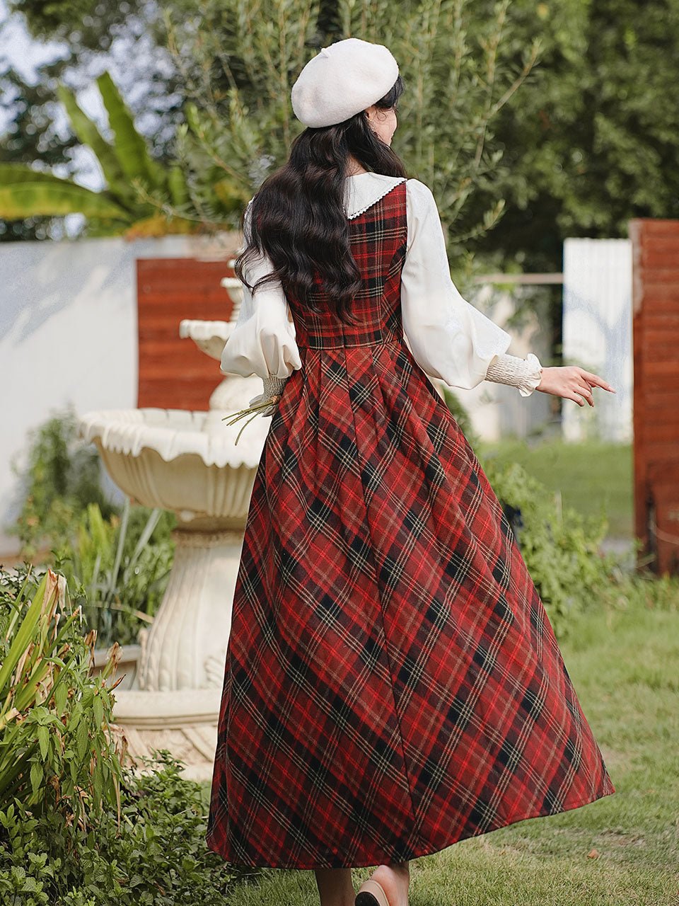 Red Tartan Wool Blend Jumper Dress