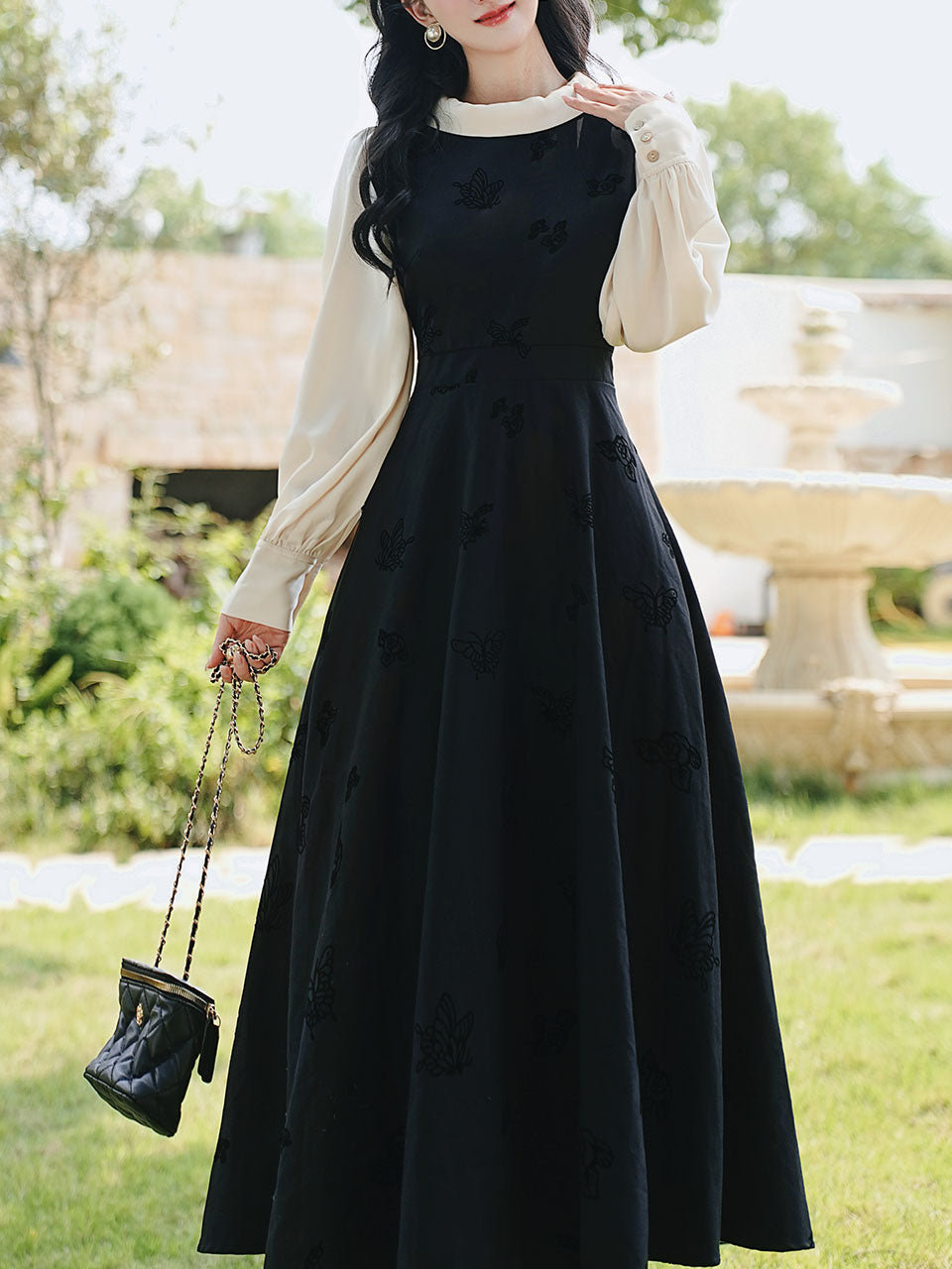 Black & White Butterfly Embroidered Dress