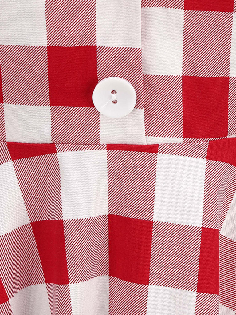 Red And White Plaid Pockets Vintage Halter 1950S Dress