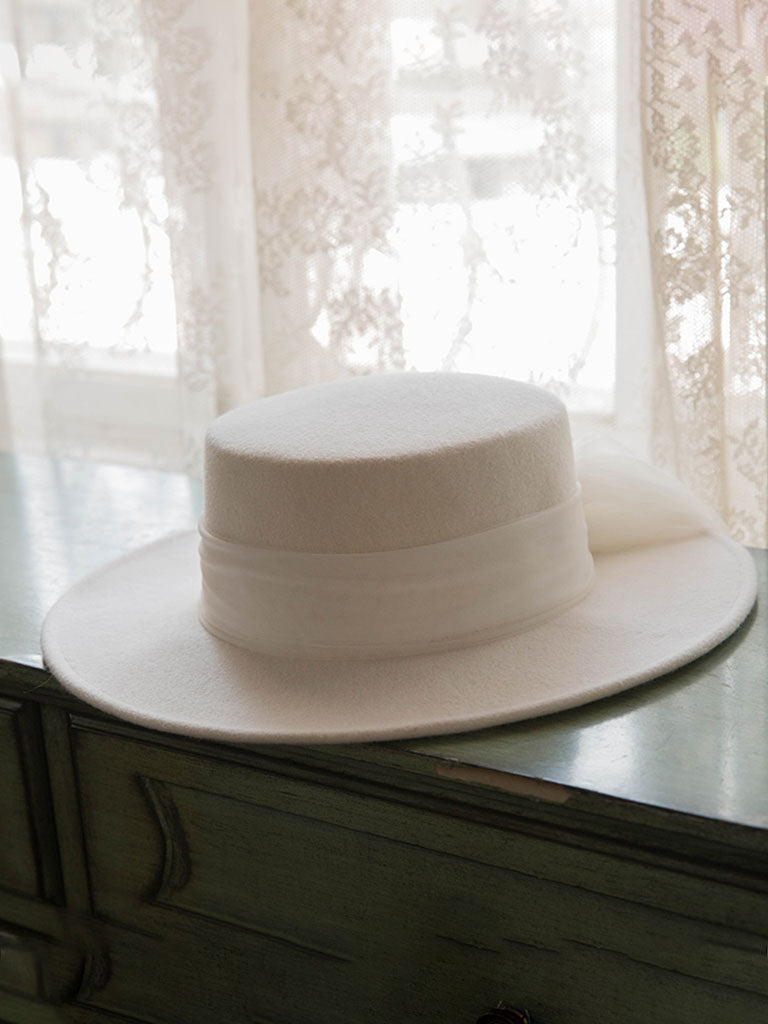 White Big Veil  Wedding Hat