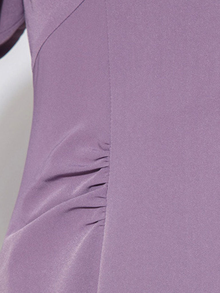Lavender V Neck Puff Sleeve Swing Vintage Style 1940S Dress