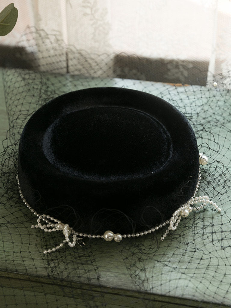Black 1950S Pillbox Pearl Hat