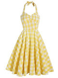 Yellow Plaid Halter Classis Vintage Style 1950S Dress