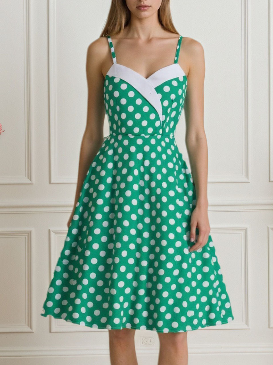 Green And White Plaid Spaghetti Straps Vintage 1950s Swing Dress