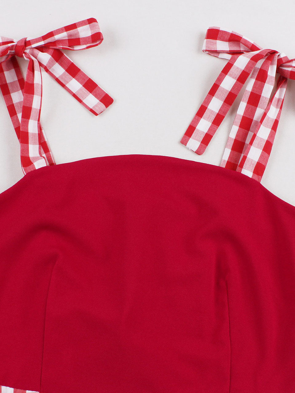 Red And White Plaid Straps Bow Vintage 1950s Swing Dress