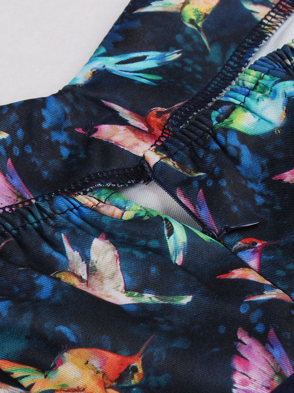 Sweet Navy Birds Printed Cotton 50s Flapper Dress