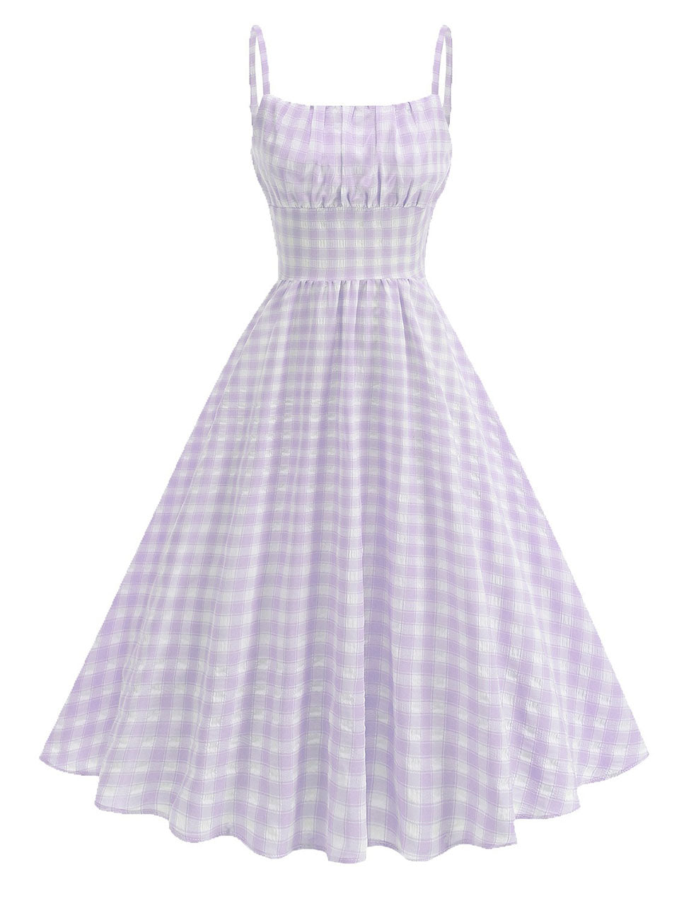 Blue And White Plaid Strap Classis Style 1950S Vintage Dress Set