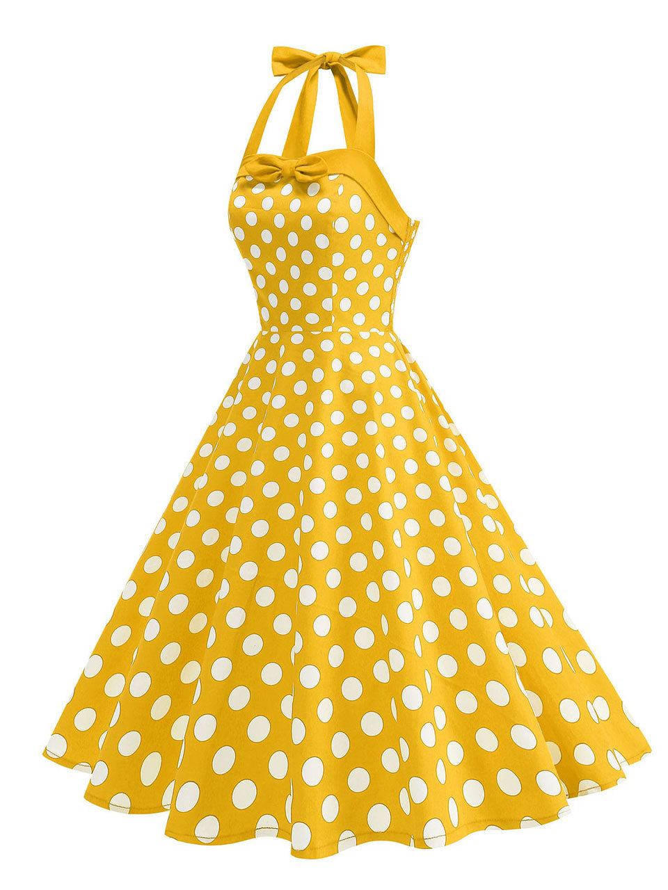 1950s Vintage Polka Dot Halter Rockabilly Swing Dress