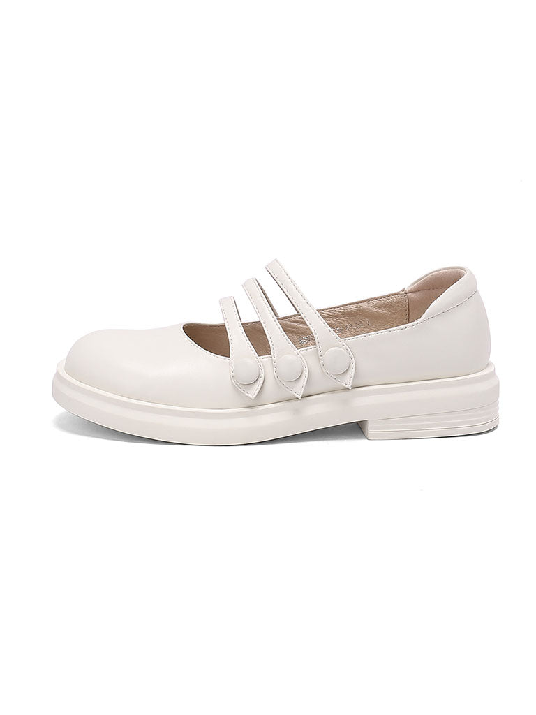 White Chunky Heel Mary Jane Square Toe Leather Vintage Shoes