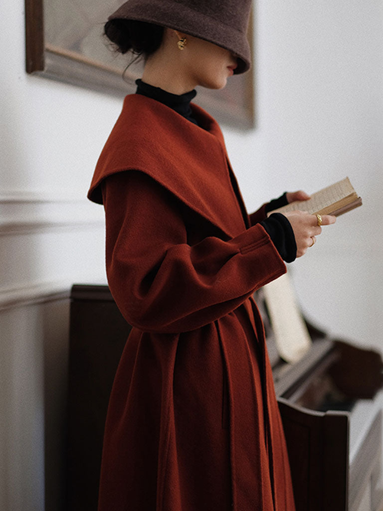 Christmas Red Winter Coat Long Sleeve PeterPan Collar