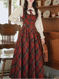 Red Tartan Wool Blend Jumper Dress