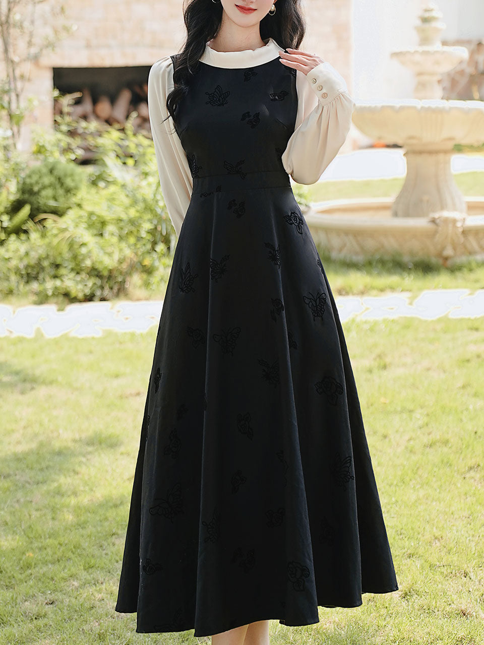 Black & White Butterfly Embroidered Dress