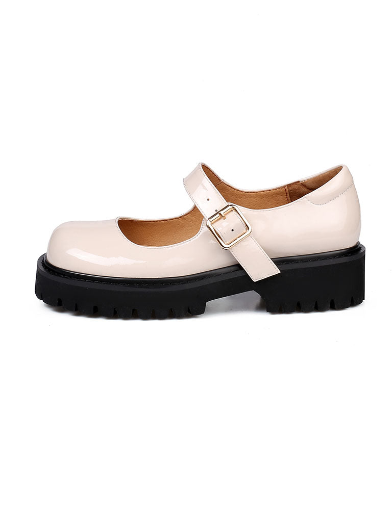 Black Platform Shoes Square Toe Leather Vintage Shoes