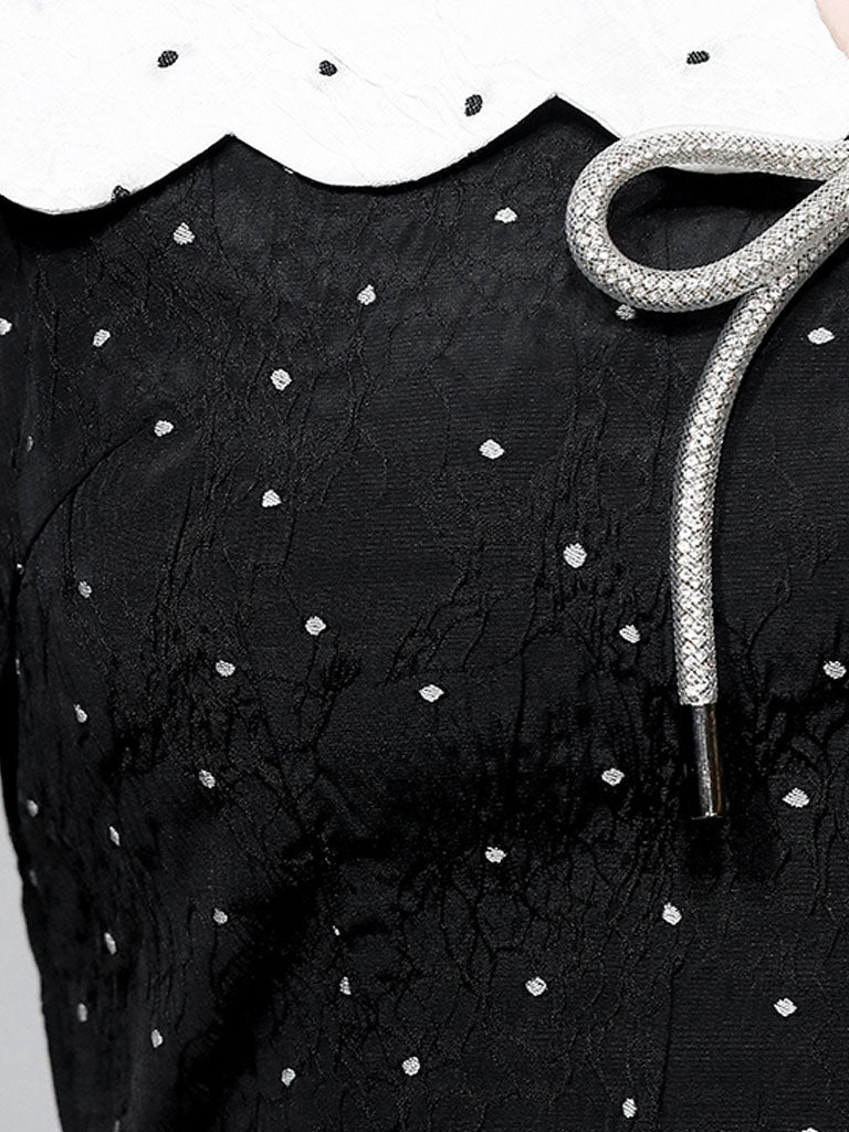 Polka Dot Doll Collar Puff Sleeves Mini Black Dress Vintage Style