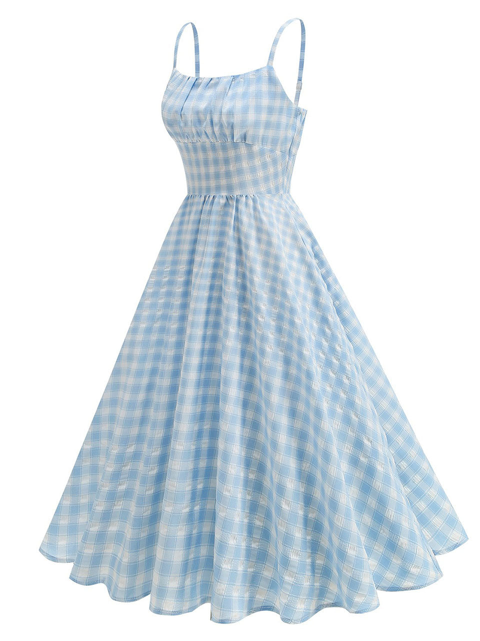 Blue And White Plaid Strap Classis Style 1950S Vintage Dress Set