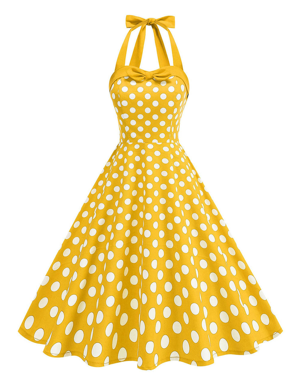 1950s Vintage Polka Dot Halter Rockabilly Swing Dress