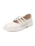 White Chunky Heel Mary Jane Square Toe Leather Vintage Shoes