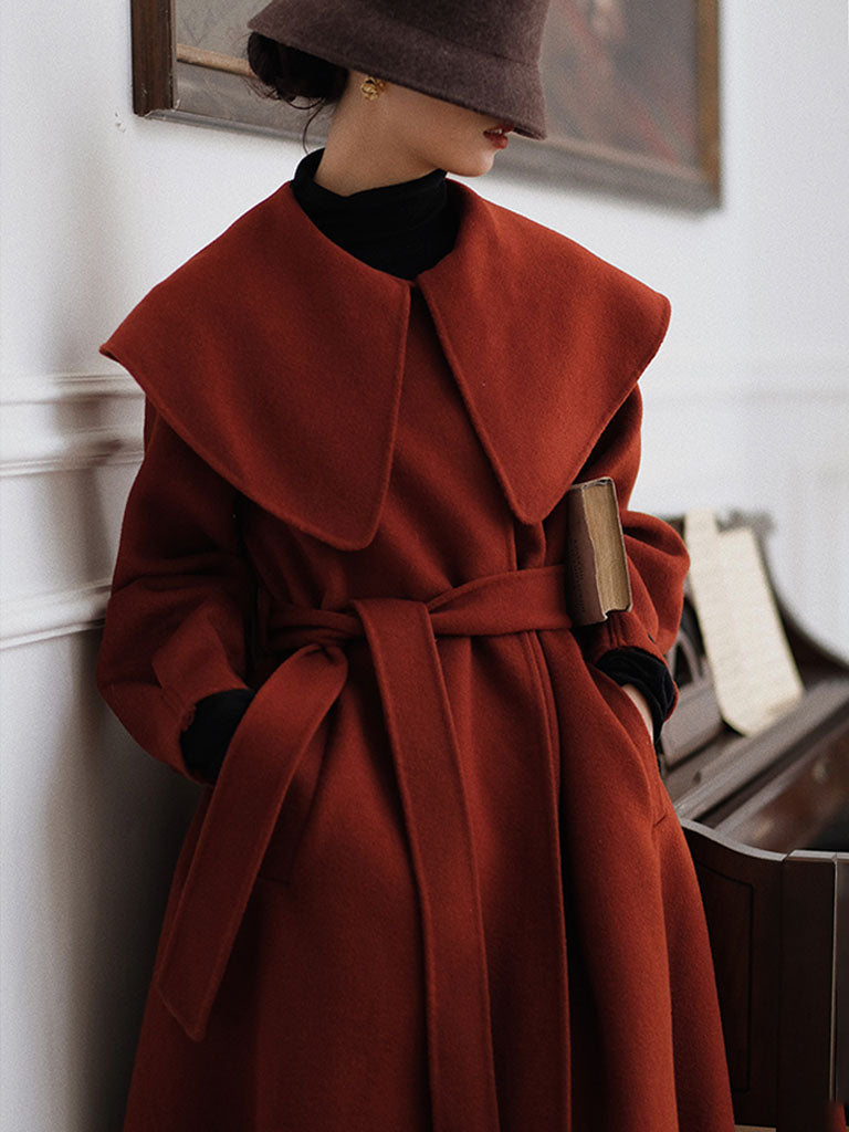 Christmas Red Winter Coat Long Sleeve PeterPan Collar