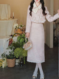 2PS Pink Turn Down Collar Long Sleeve Wool Coat
