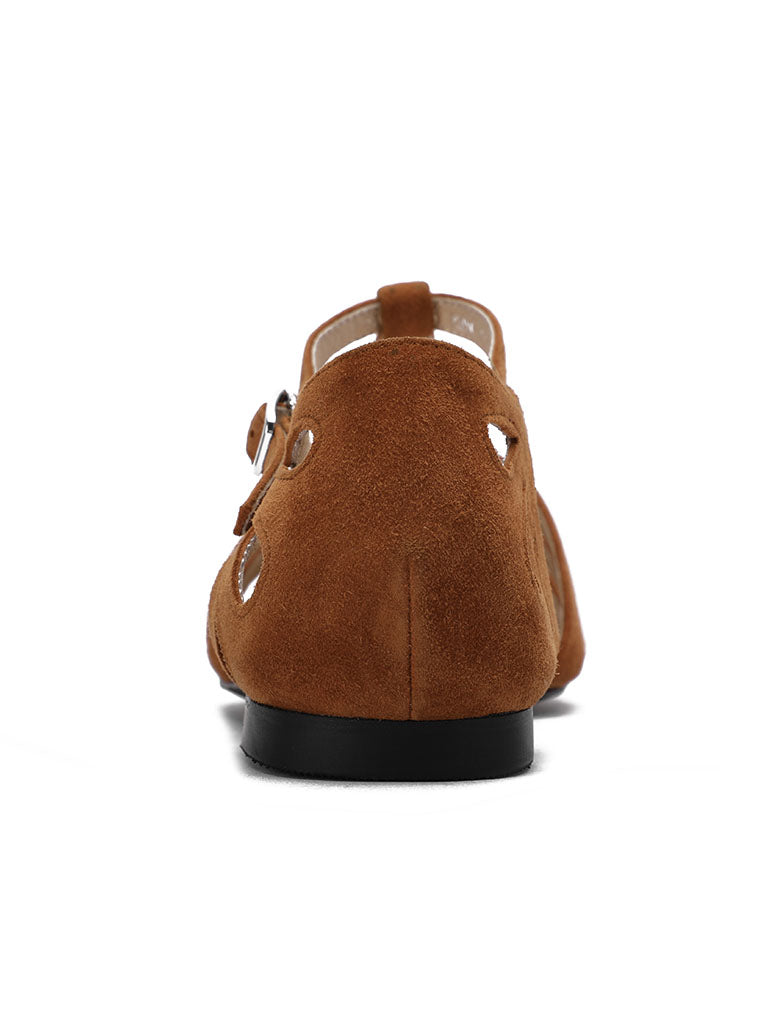 Flats Sandals Piont Toe Hollow Belt Leather Vintage Shoes