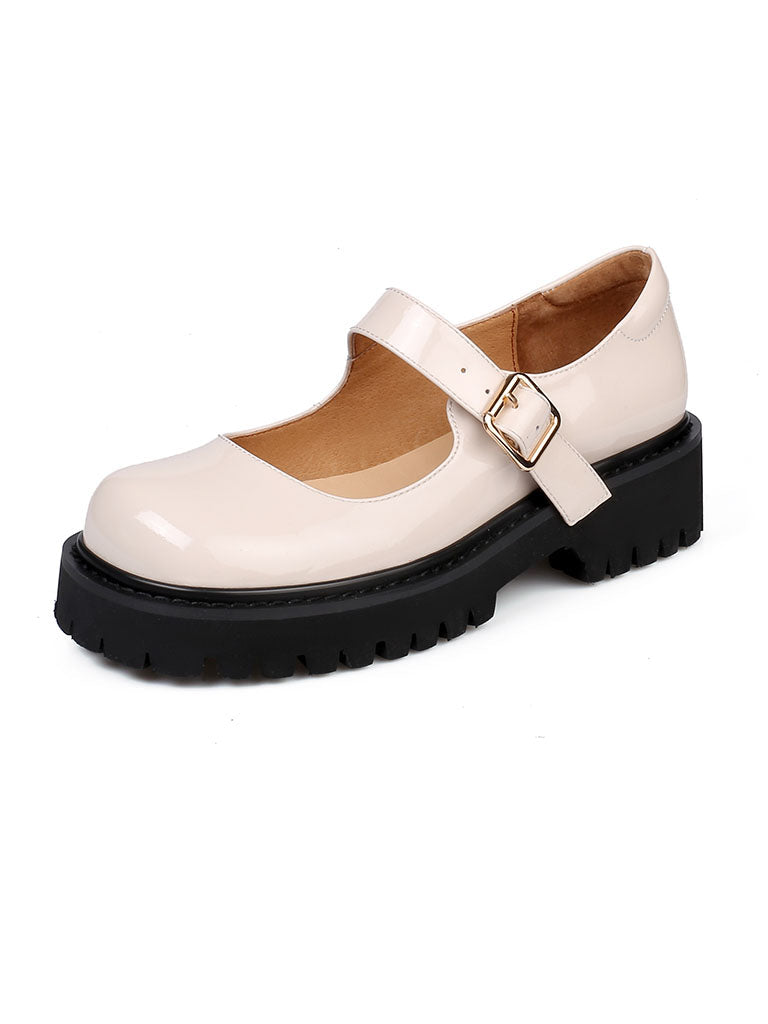 Black Platform Shoes Square Toe Leather Vintage Shoes