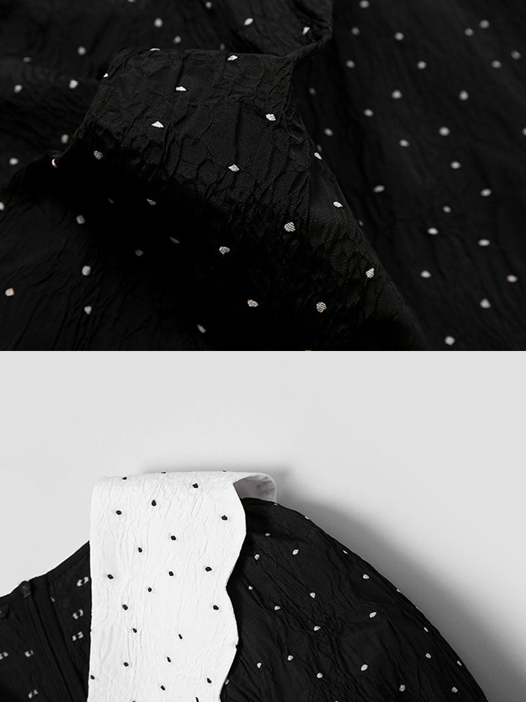 Polka Dot Doll Collar Puff Sleeves Mini Black Dress Vintage Style