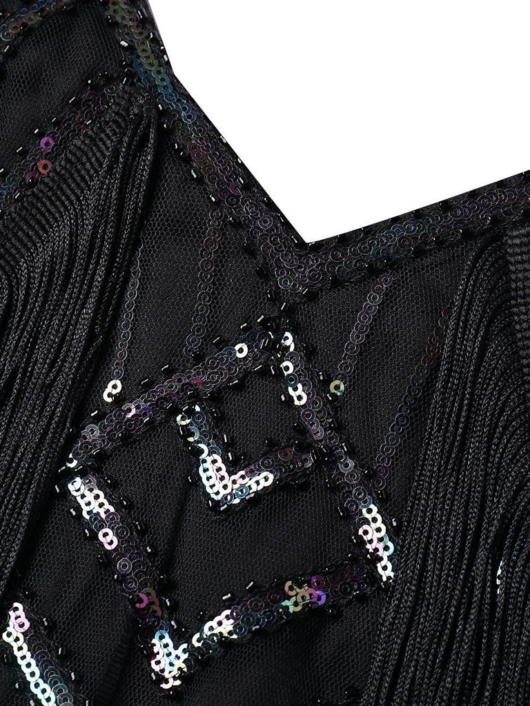 Wine Red Gatsby Glitter Fringe 1920s Flapper Dress