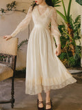 Apricot Ruffles Lace Semi Sheer Long Sleeve Vintage 1950S Swing Victoria's Fairy Dress