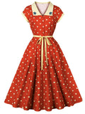 Sunny Dots Vintage Orange Full-Skirted Swing Dress
