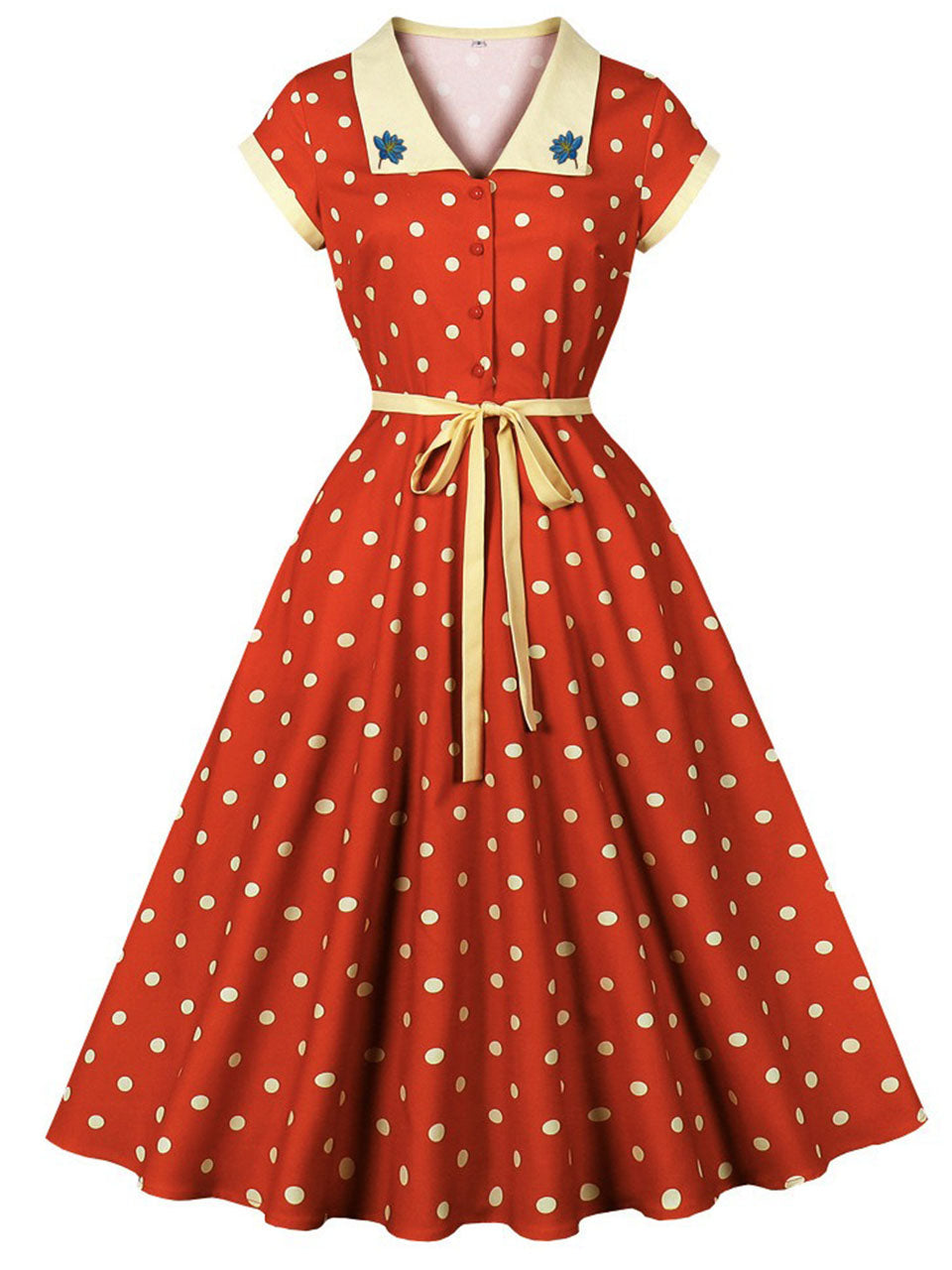 Sunny Dots Vintage Orange Full-Skirted Swing Dress