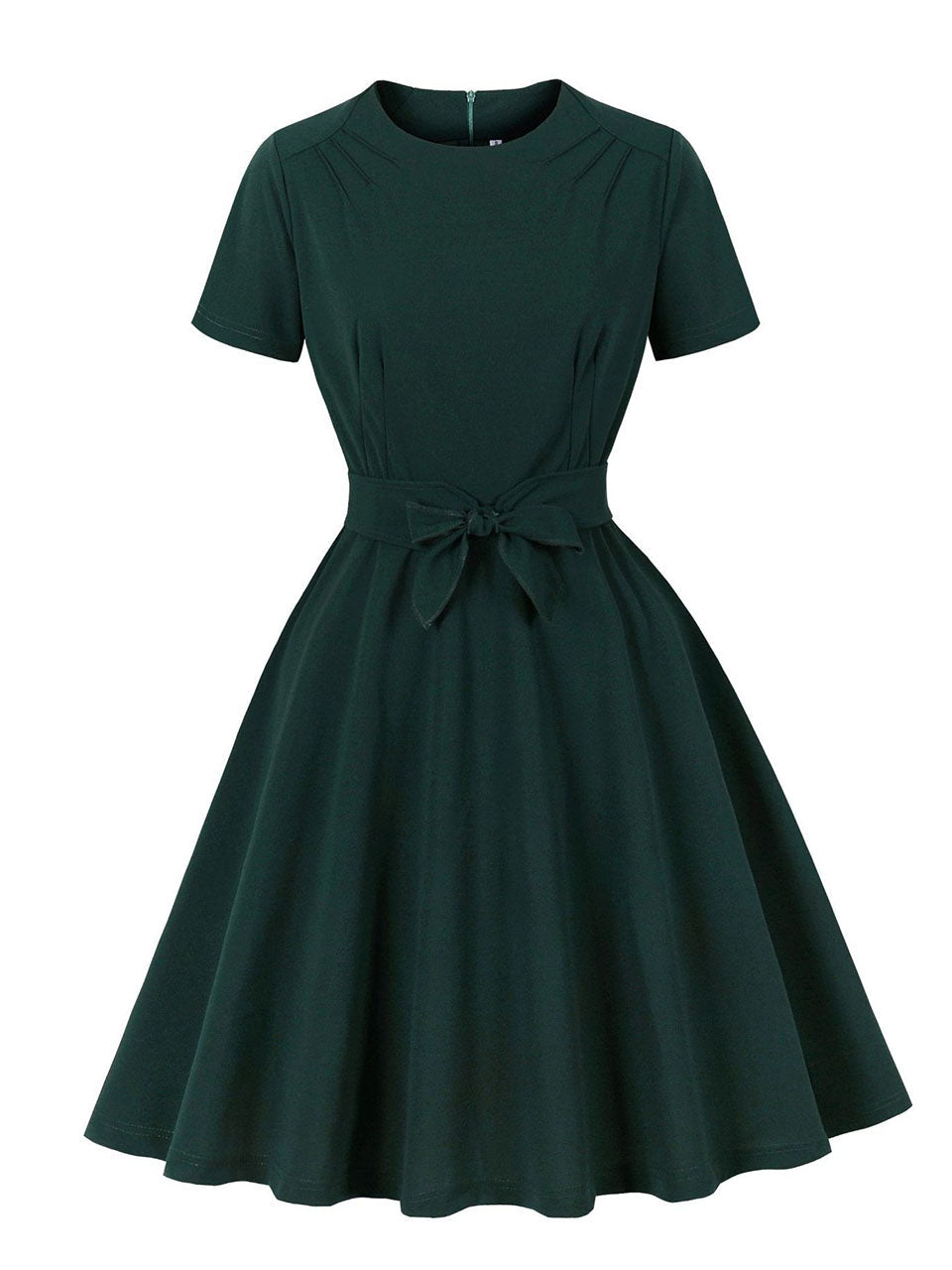 Dark Green Short Sleeve Vintage Dress