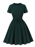 Dark Green Short Sleeve Vintage Dress