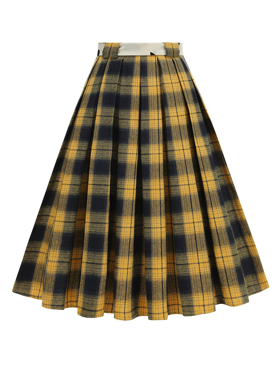 1950S Yellow High Waist Pleated Swing Vintage Skirt