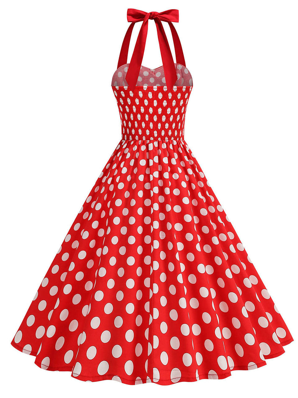 1950s Vintage Polka Dot Halter Rockabilly Swing Dress