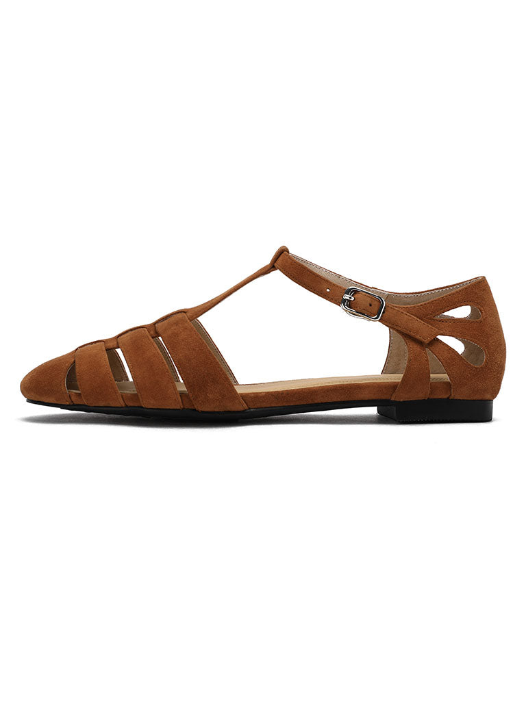 Flats Sandals Piont Toe Hollow Belt Leather Vintage Shoes