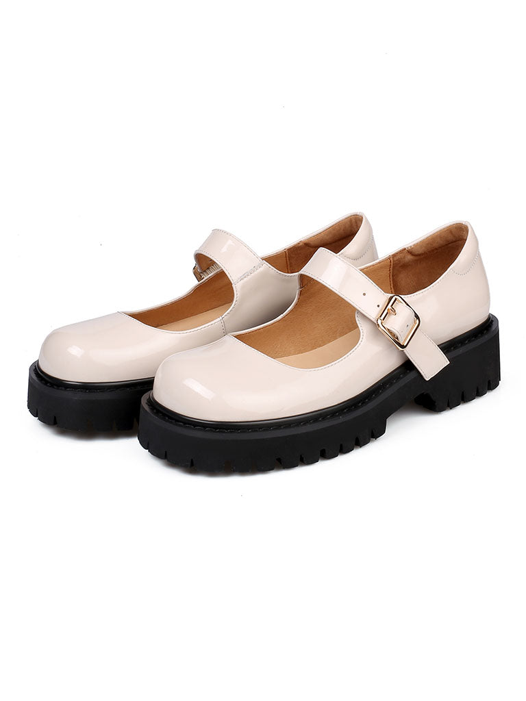 Black Platform Shoes Square Toe Leather Vintage Shoes