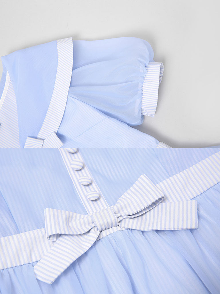 Baby Blue Big Shawl Collar Sweet Bow Vintage Princess Dress