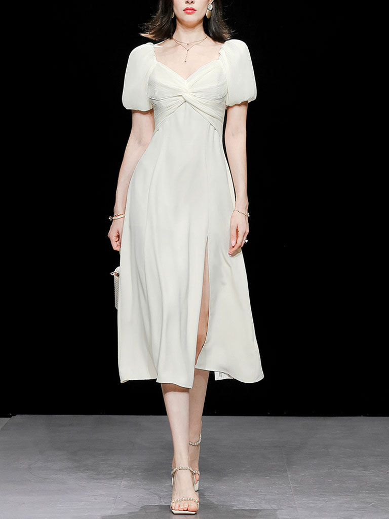 Puff Sleeve Cross Audrey Hepburn Dress SpiltVintage 1950S Dress