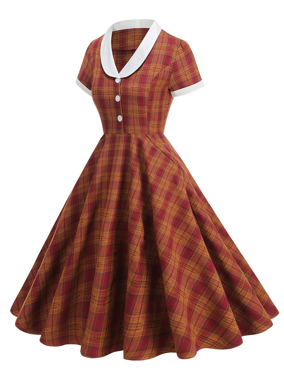 Orange Tartan Plaid Vintage Dress