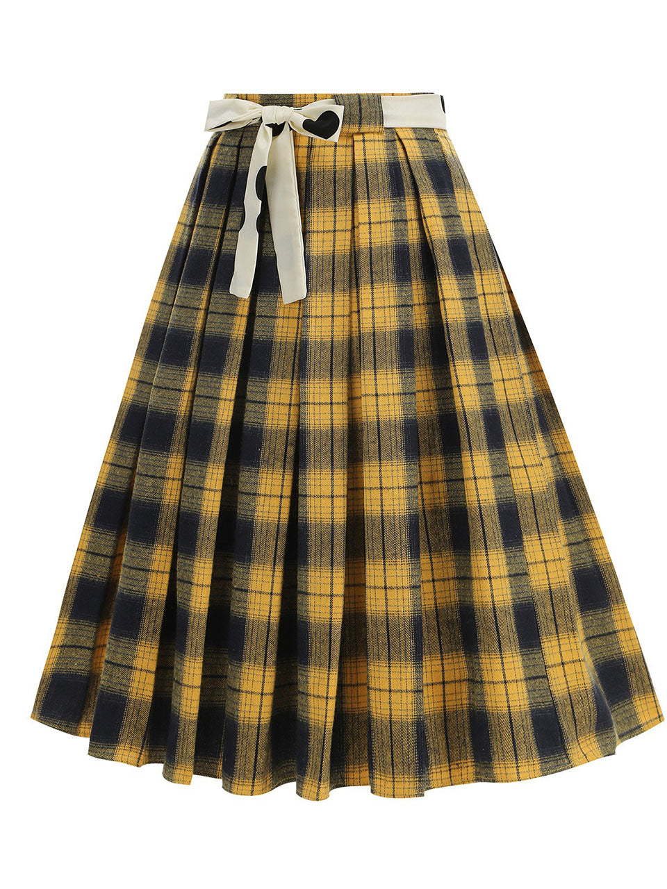 1950S Yellow High Waist Pleated Swing Vintage Skirt