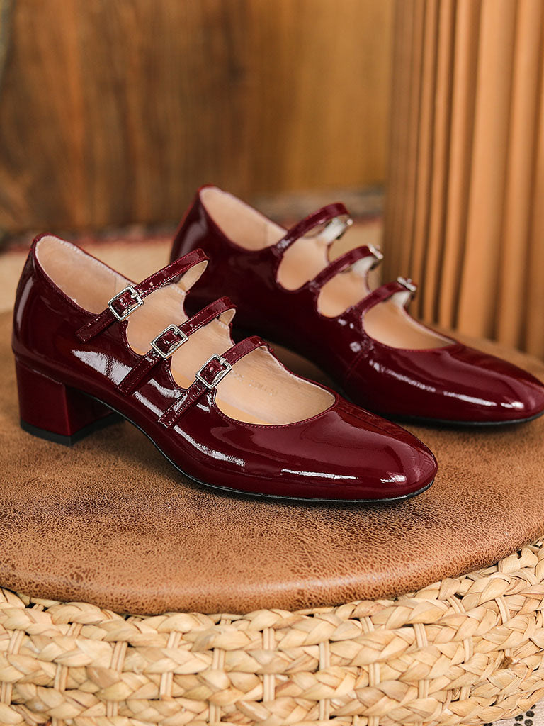 Chunky Heel Mary Jane Square Toe Leather Vintage Shoes