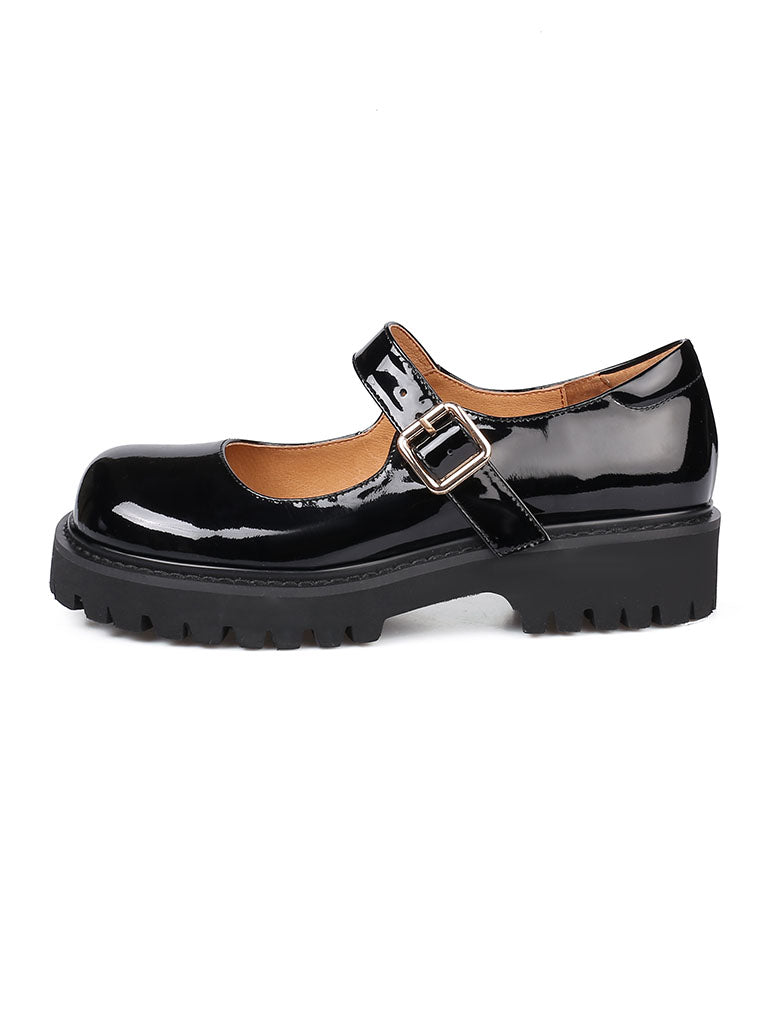 Black Platform Shoes Square Toe Leather Vintage Shoes