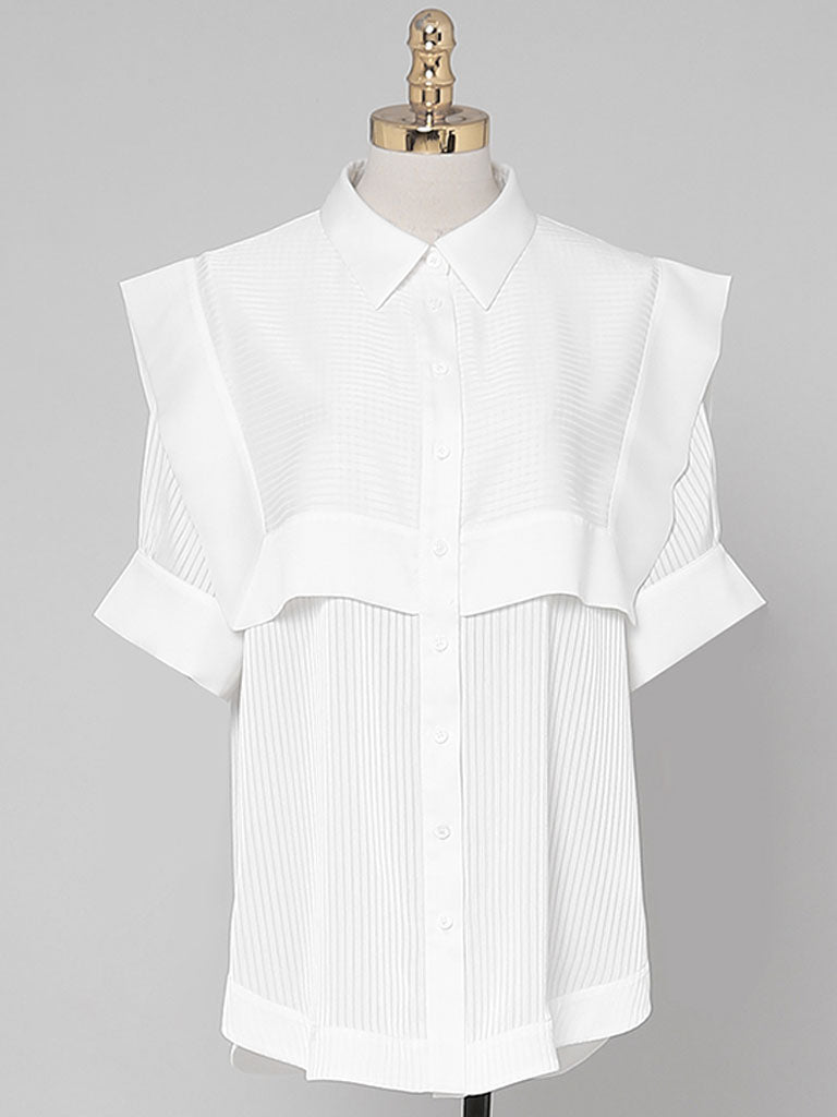 2PS Casual White Shirt And White Wide Leg Pants Ninth Pants Pants Set