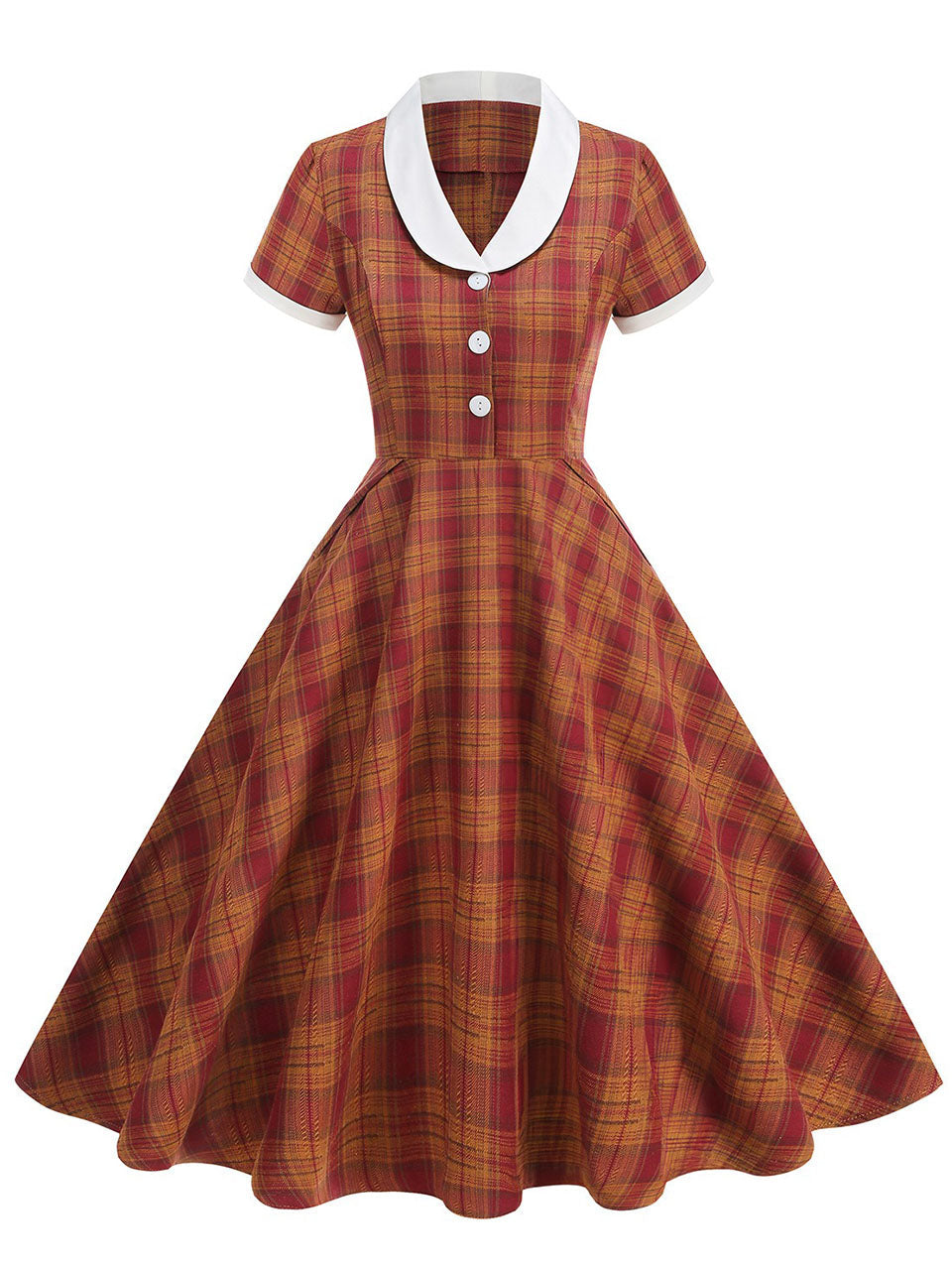 Orange Tartan Plaid Vintage Dress