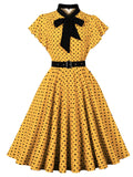 Butterflies Vintage Yellow Polka Dot Dress