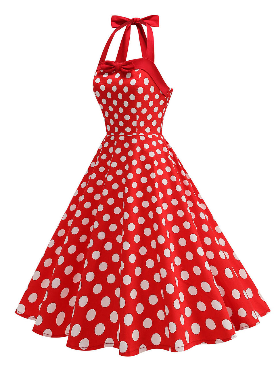 1950s Vintage Polka Dot Halter Rockabilly Swing Dress