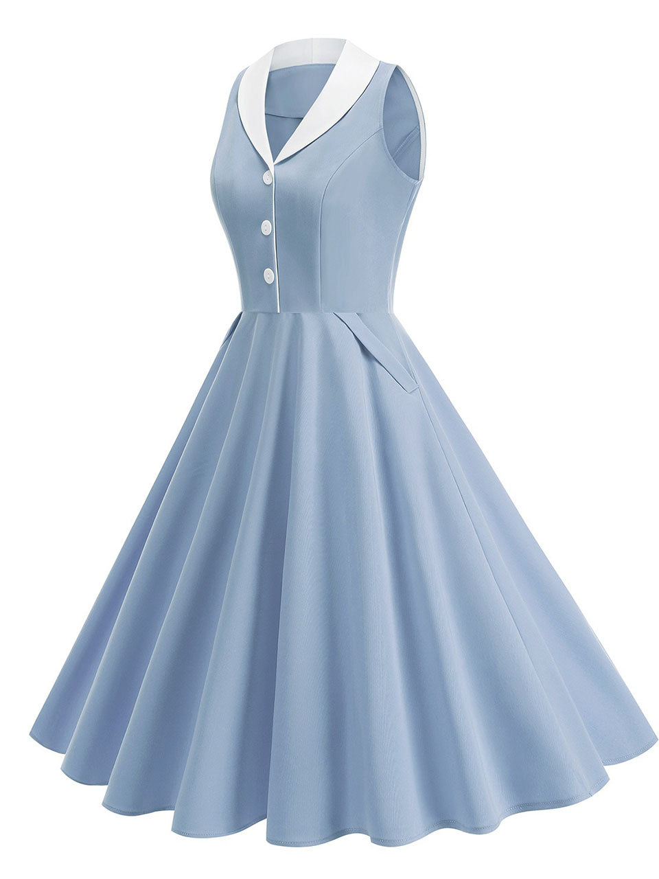 1950s Vintage Peter Pan Collar Sleeveless Retro Swing Dress