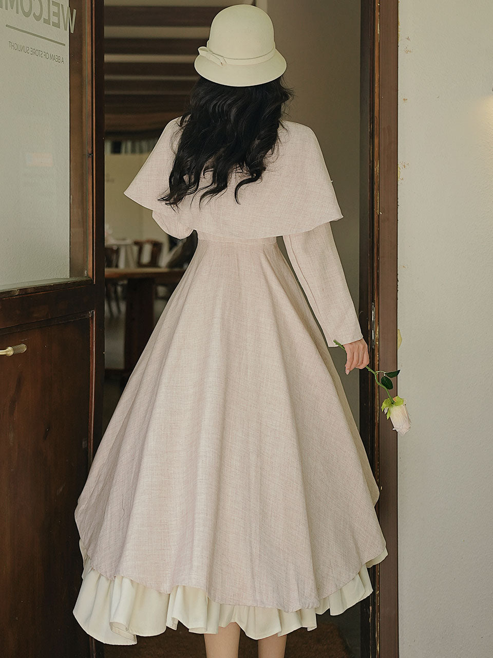 Grey Classic Vintage Lapel Double Layered Hem Swing Dress